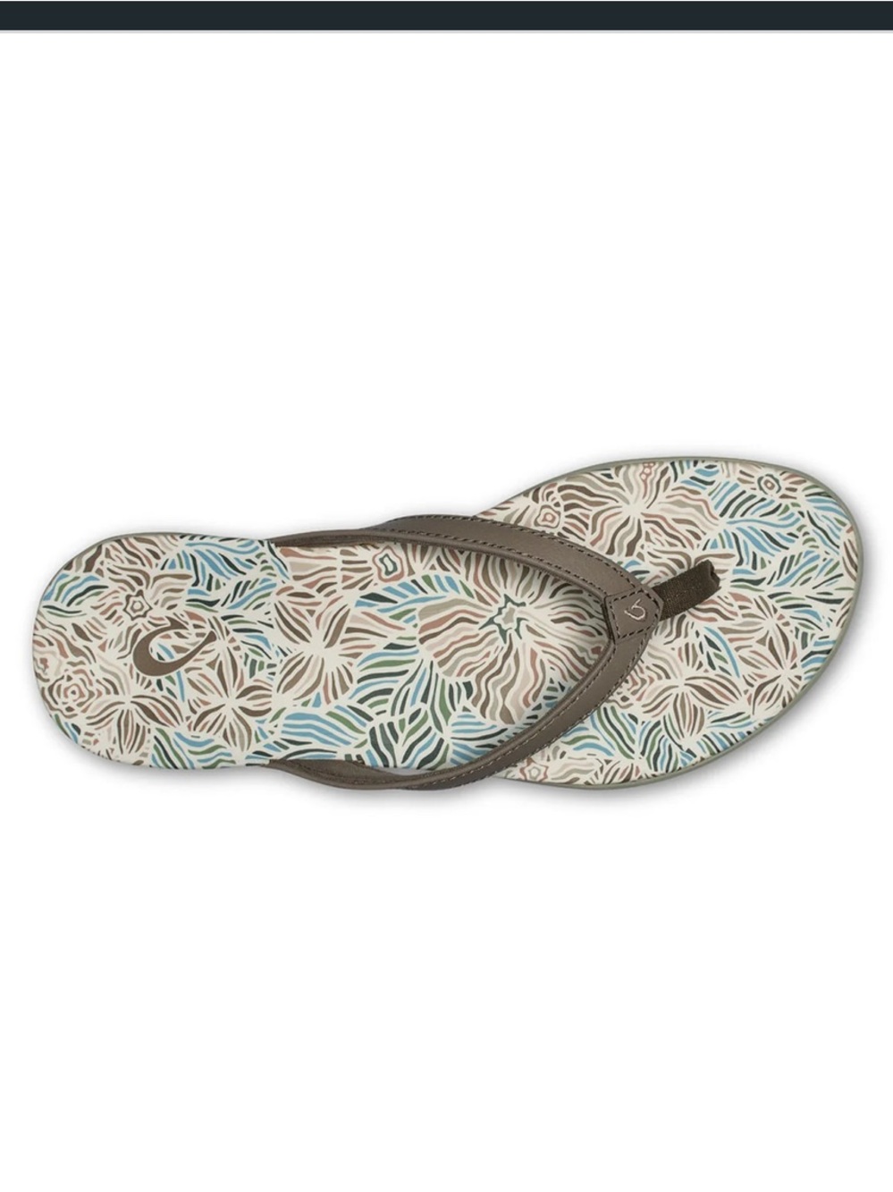 OluKai Ho’opio Hau Sandal warm taupe Brown Flip Flops Floral 8